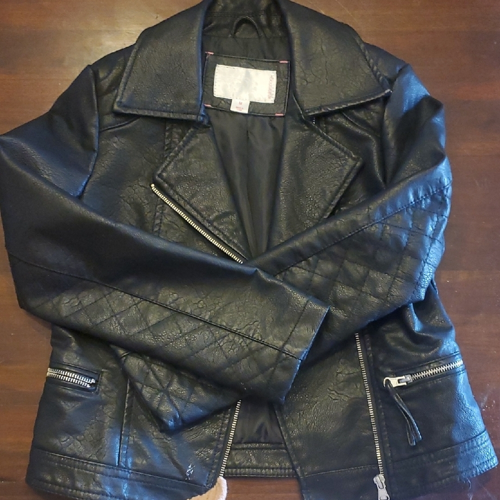 Girls Black Quilted Leather Jacket